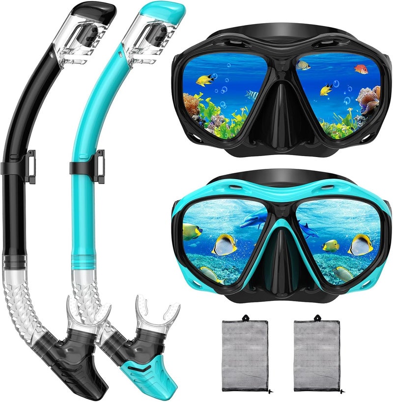 wutrye Snorkeling Gear for Adults, Dry Top Snorkel Mask Set, Diving Scuba Mask, Swimming Goggles with Nose Cover, HD Tempered Glass Panoramic Swim Freediving Anti-Leak Anti-Fog Travel Packages - Image 1